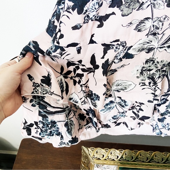 Parker silk light pink & black floral print tiered dress 4 - Picture 6 of 8